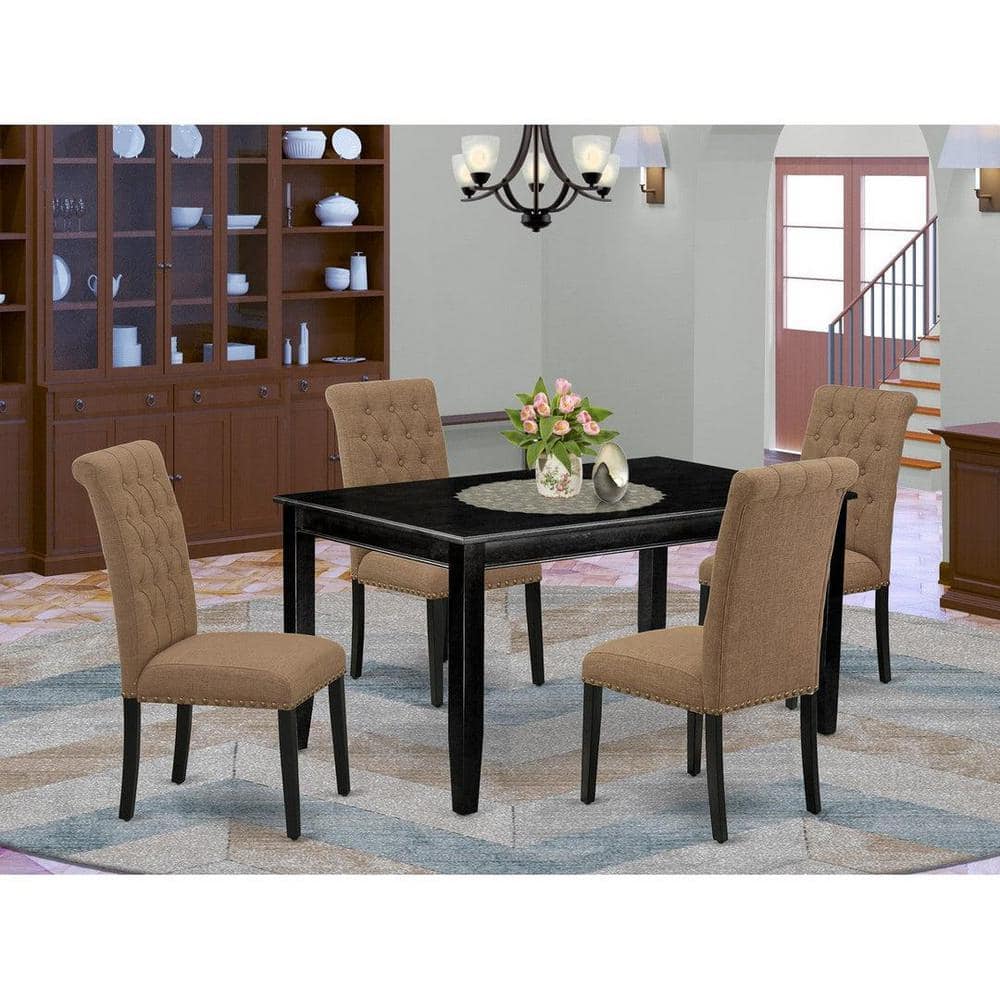 5-Piece Black Finish Solid Wood Top - Rectangular Dining Room Set - Seats 4