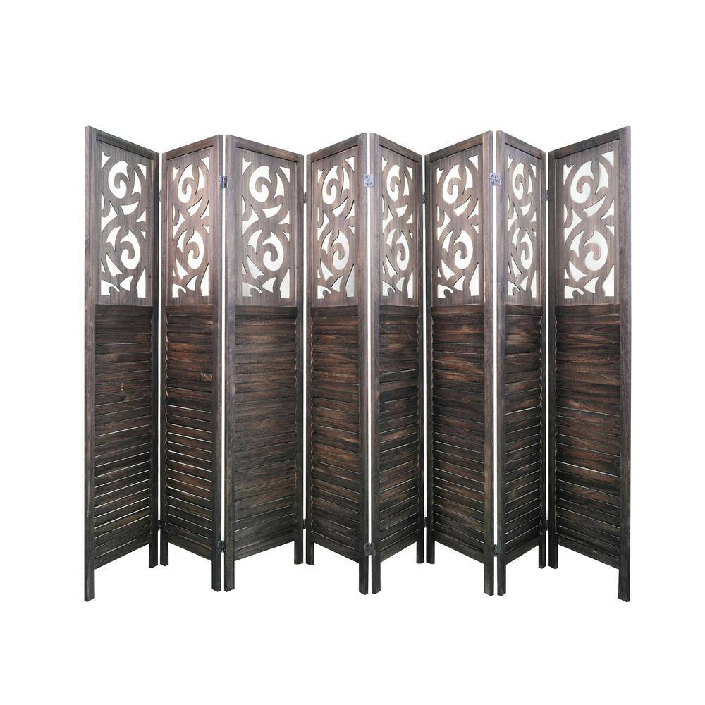 Aoibox Rustic Brown 8-panel 6 ft. Carved Wood Room Divider Wall Wooden ...