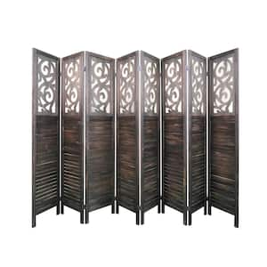 Rustic Brown 8-panel 6 ft. Carved Wood Room Divider Wall Wooden Partition Folding Privacy Screen Panel for Indoor