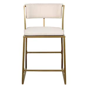 Mina 25 in. Antique Brass Mid-Back Metal Counter Stool with Upholstered Cream Seat, 1-Stool