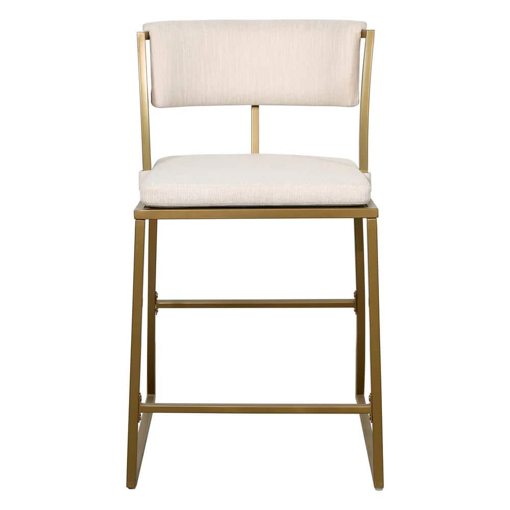 Mina 25" Antique Brass Counter-Height Metal Bar Stool with White Upholstery