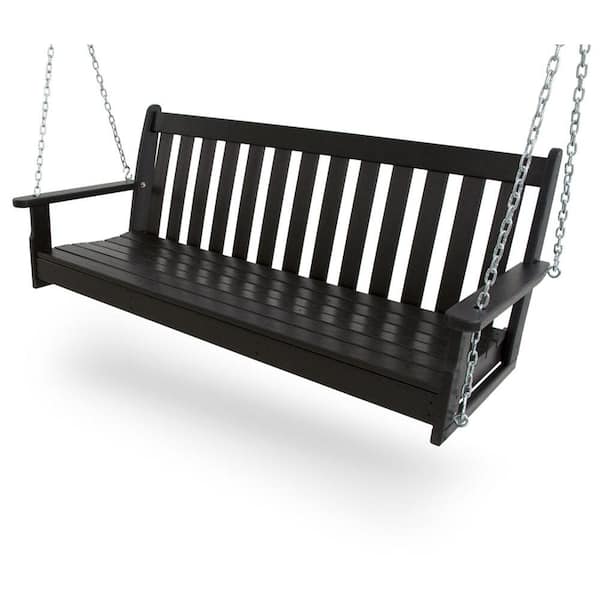POLYWOOD Vineyard 60 in. Black Plastic Outdoor Porch Swing