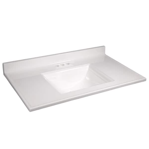 Camilla 37 in. W x 22 in. D Cultured Marble White Rectangular Single Sink Bathroom Vanity Top in Solid White