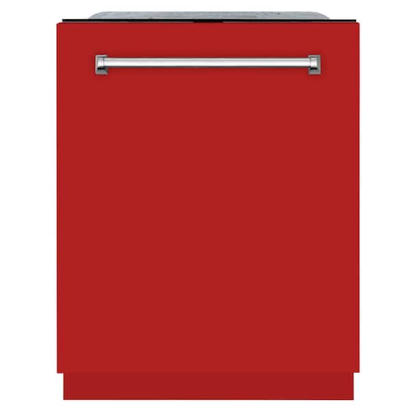 ZLINE Kitchen and Bath Monument Series 24 in. Top Control 6-Cycle Tall Tub Dishwasher with 3rd Rack in Red Matte