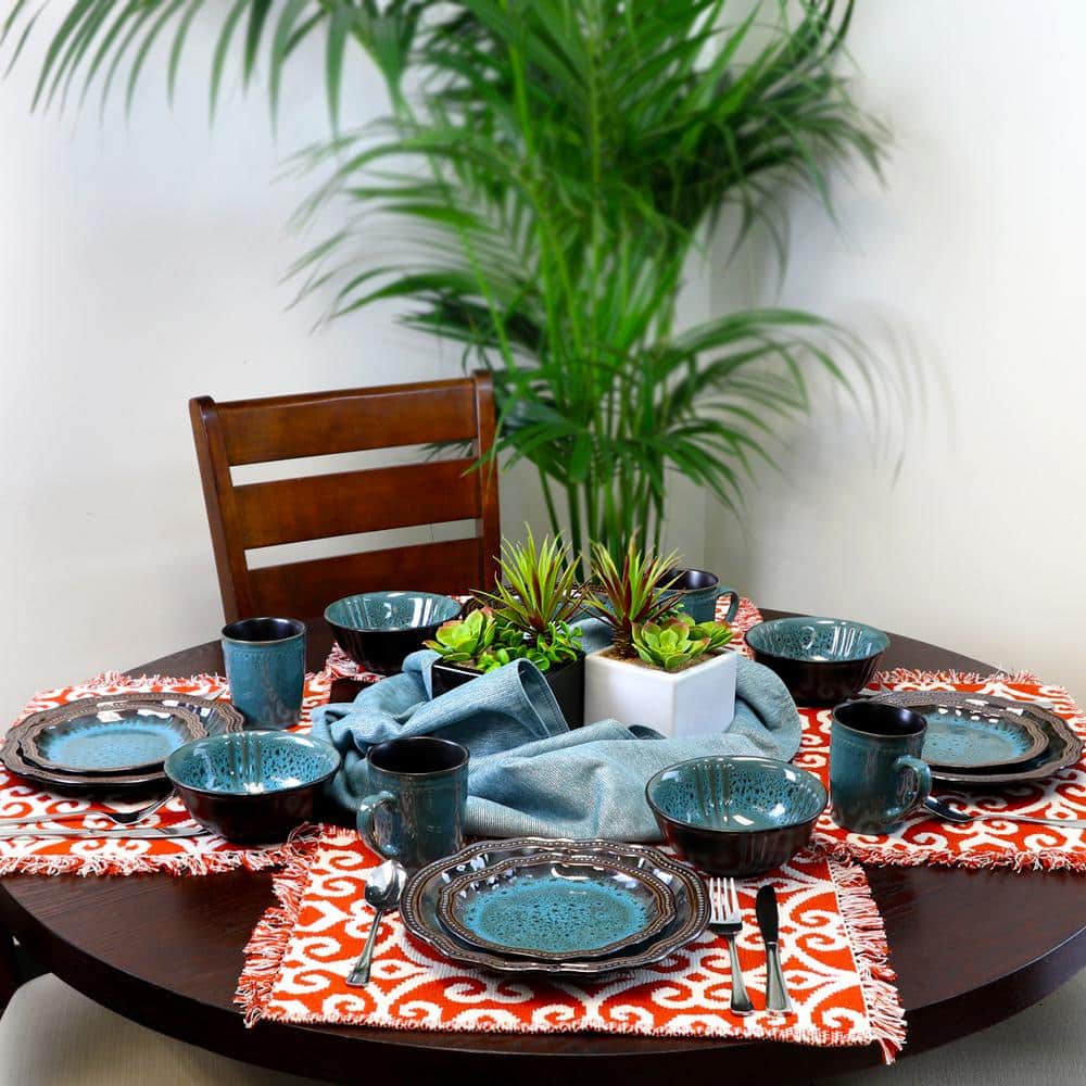 Mystic Waves Turquoise Ceramic 16-Piece Dinnerware Set