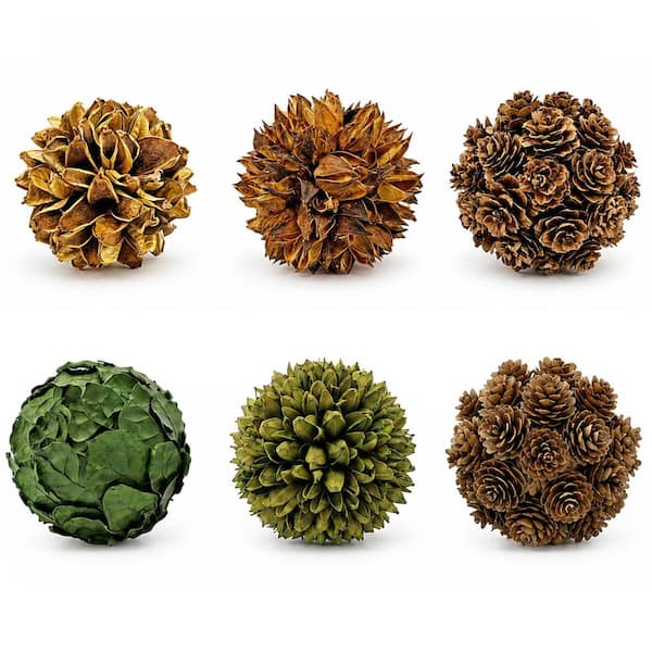Handmade Preserved Topiary Balls – Decorative Floral & Botanical Orbs in Mixed Colors – Bowl Filler Set of 6