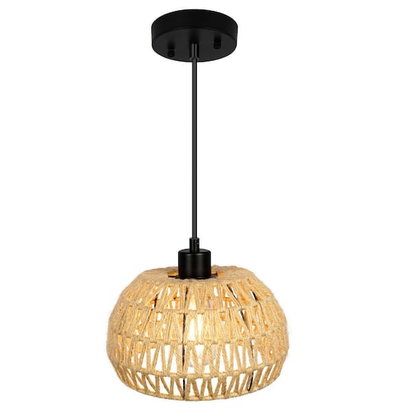 Woven Cestino Coastal Beach Black Rattan Single Pendant Kathy