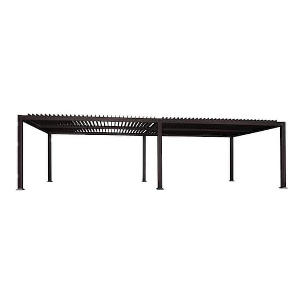 PURPLE LEAF 13.1 ft. x 29.9 ft. Bronze Aluminum Outdoor Louvered Pergola with 4-Individual Adjustable Roofs and In-Built Gutter