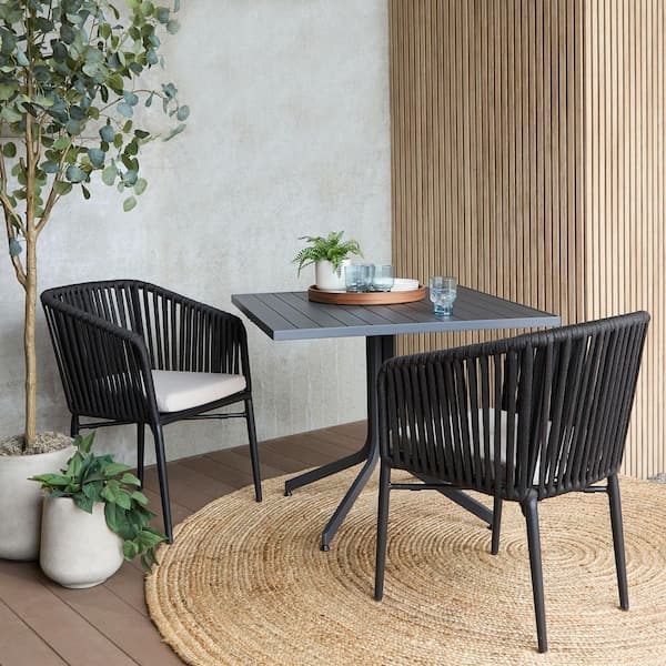 Bodhi 21 in Black Metal Outdoor Patio Dining Chair with Sunbrella Play Oat Cushions (Set of 2)