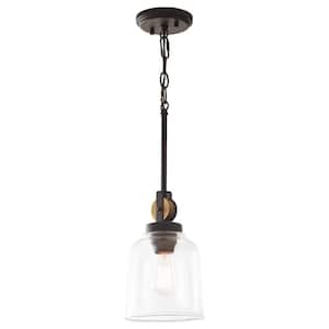 Knollwood 7 in. 1-Light Black Bronze Vintage Brass Accents Industrial Mini Pendant Light for Kitchen Bulb Included