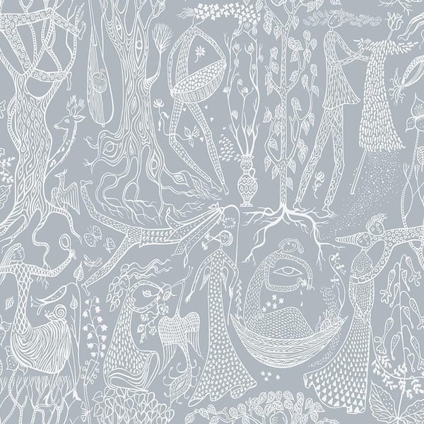 Brewster Poem D'Amour Slate Folk Slate Wallpaper Sample