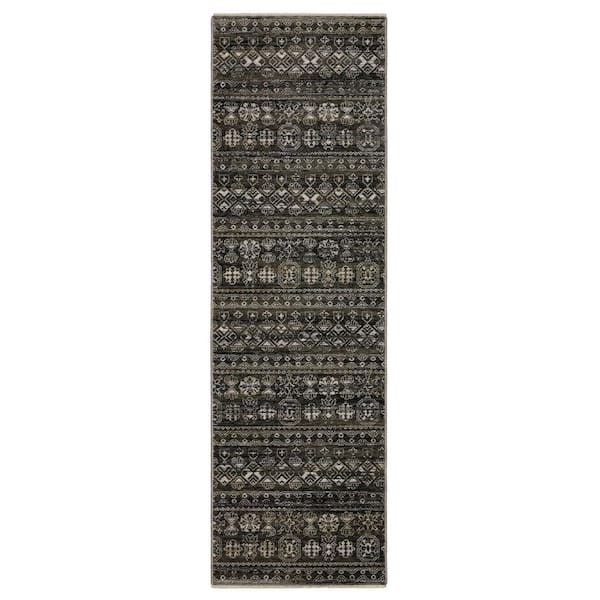 2 ft. x 8 ft. Gray Tribal Washable Area Rug