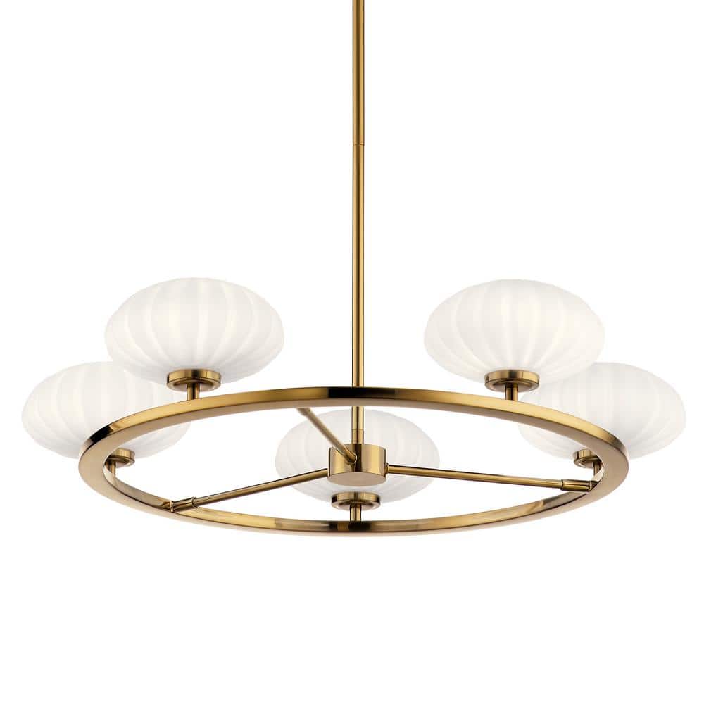 Fox Gold Mid-Century Modern 6-Light Chandelier with Satin Etched Glass
