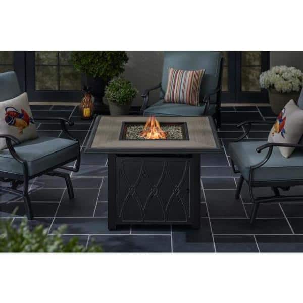 Home Decorators Collection Kendrick 39.96 in. x 39.96 in. Square Steel Propane Gas Black Fire Pit