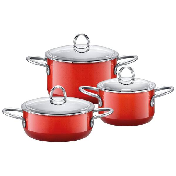 WMF Silit 5-Piece Set in Energy Red (2 Qt. High Casserole, 2 Qt. Stockpot, 6 in. Fry/Serve Pan, 2-Glass Lids/Universal)