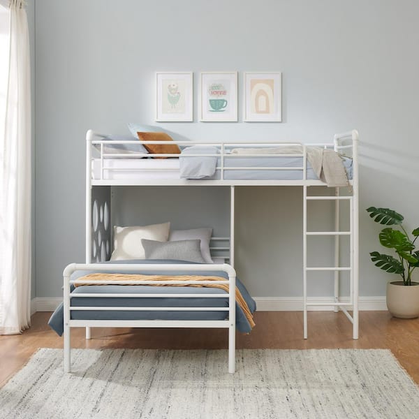 Walker Edison Furniture Company White/Cool Grey Metal Twin L