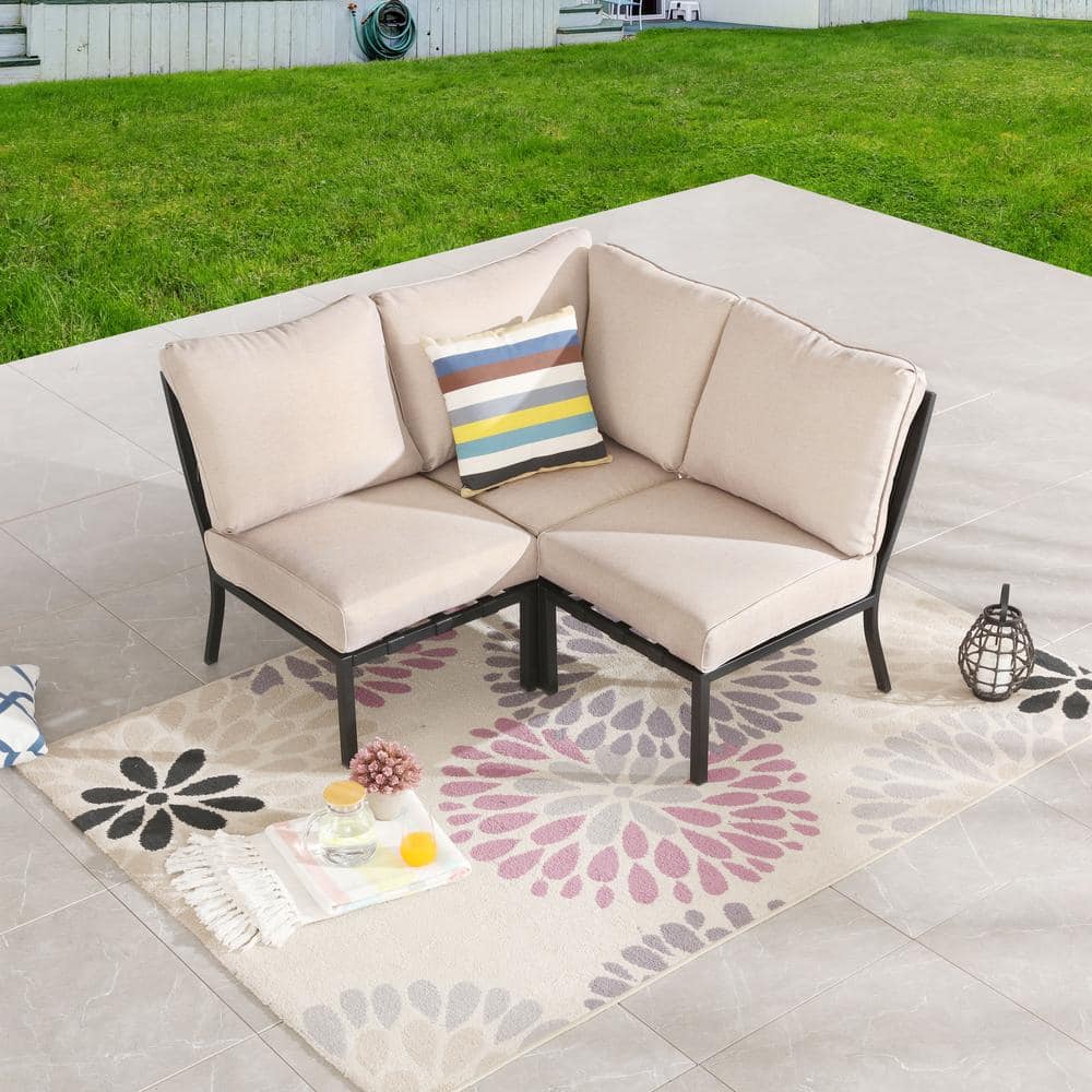 Patio Festival 3Piece Metal Outdoor Sectional with Beige Cushions PF21144X2145 The Home Depot