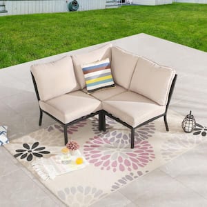 3-Piece Metal Outdoor Sectional with Beige Cushions