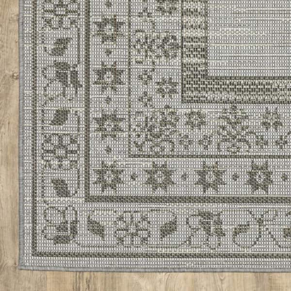 Beige 10 ft. x 13 ft. Loomed Border Polypropylene Rectangle Indoor/Outdoor Area Rug