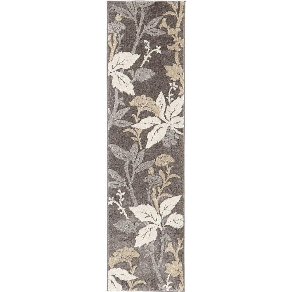 Home Decorators Collection Blooming Flowers Gray 2 ft. x 7 ft. Runner