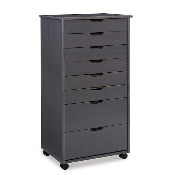 Linon Home Decor Mcleod Grey 8 Drawer Rolling Storage Organizational Cart