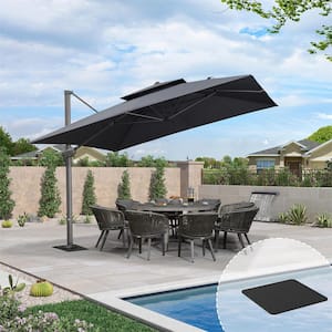 12 ft. Square 2-Tier Aluminum Cantilever 360° Rotation Patio Umbrella with Base Plate, Gray