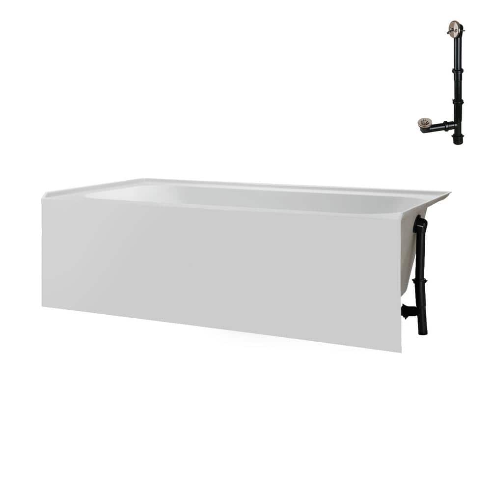 Glossy White Acrylic Right-Hand Drain Alcove Bathtub with Brushed Nickel Drain