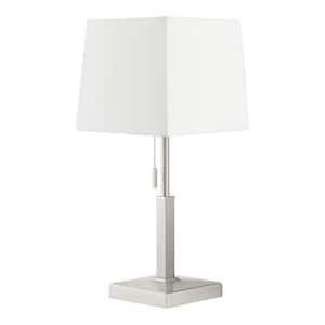 Stanton 20 in. Brushed Nickel Table Lamp with White Fabric Shade and Polarized Outlet