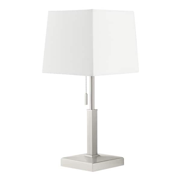 Hampton Bay Stanton 20 in. Brushed Nickel Table Lamp with White Fabric Shade and Polarized Outlet