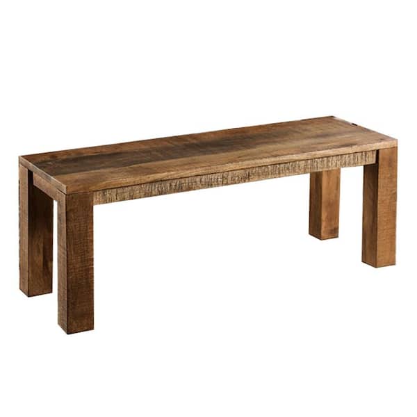 Benjara Light Natural Brown Dining Bench Backless with Mitered Corner and Rough Sawn 46 in.