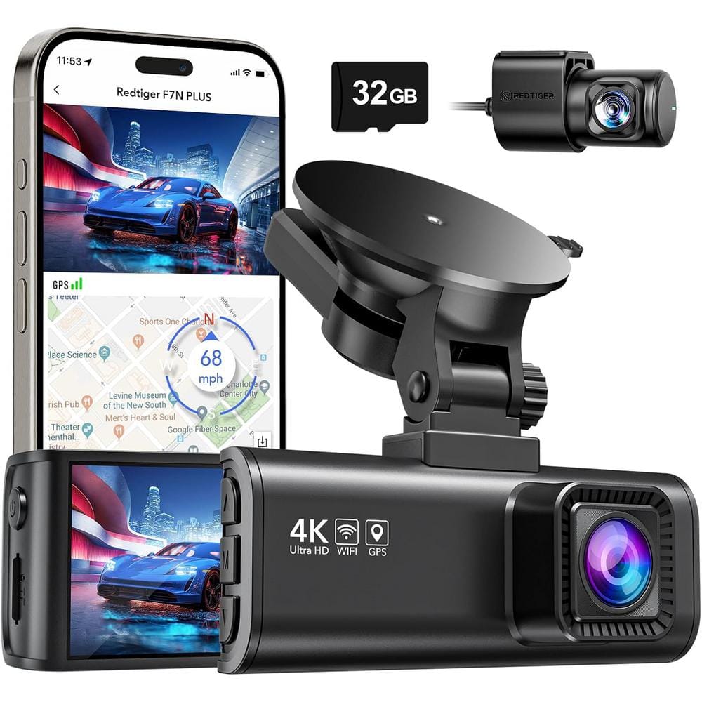 Dash Cam Front Rear, 4K/2.5K Full HD Dash Camera for Cars, Included 32GB Ca