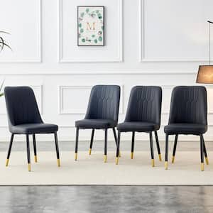 Black-2 PU Faux Leather High Back Upholstered Side Chair with Black/Gold Legs (Set of 4)