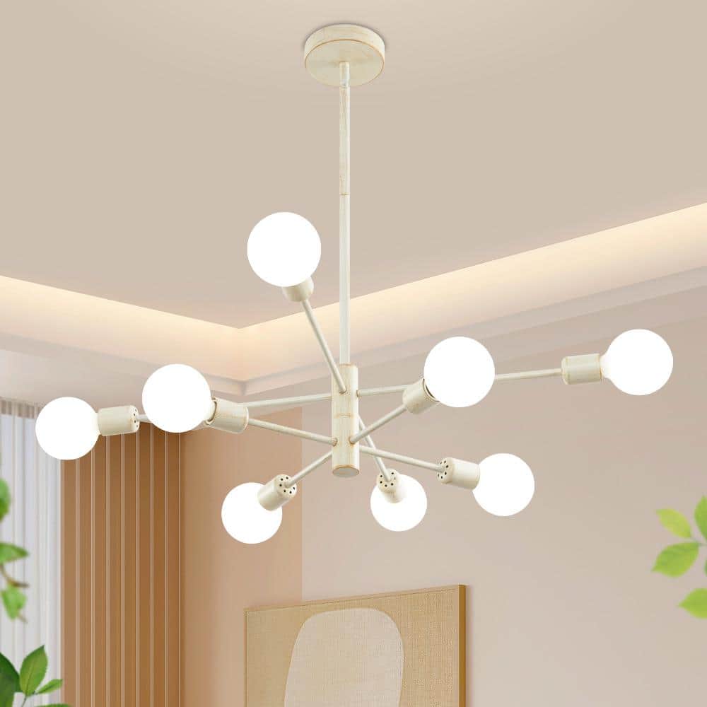 8-Light Vintage White Rubbed Gold Linear Sputnik Chandelier, Mid Century Ceiling Lights without Glass Shade and Bulb price history on PriceWatchPro