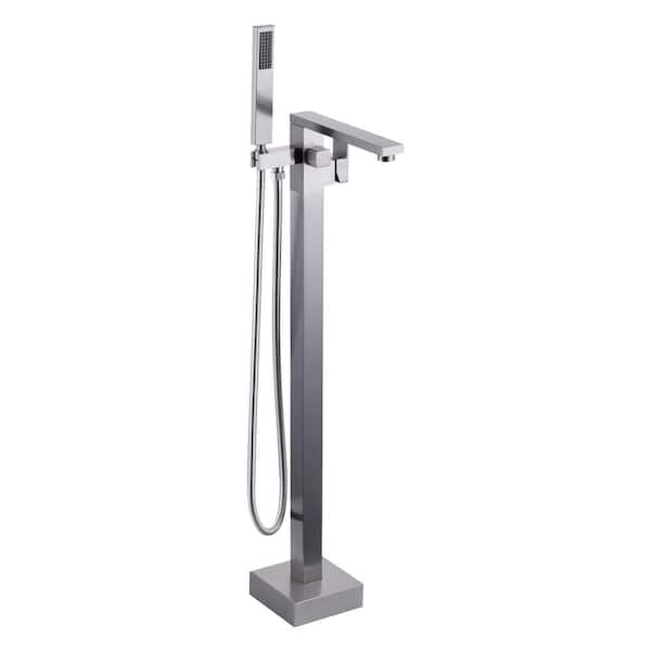 AVITAS Single-Handle Floor Mount Freestanding Tub Faucet Waterfall Tub Filler with Handheld Shower in Brushed Nickel