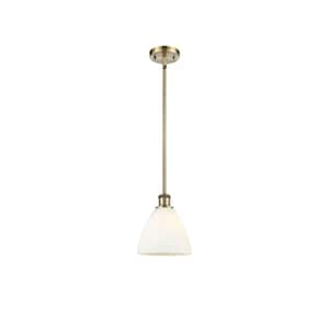 Bristol Glass 60-Watt 1 Light Antique Brass Shaded Mini Pendant Light with Frosted glass Frosted Glass Shade