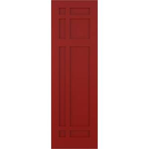 18 in. x 29 in. Flat Panel True Fit PVC San Juan Capistrano Mission Style Fixed Mount Shutters Pair in Fire Red