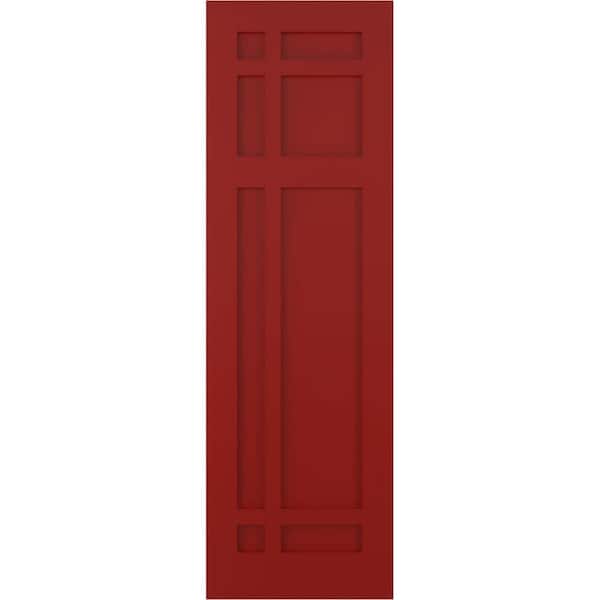 Ekena Millwork 18 in. x 32 in. Flat Panel True Fit PVC San Juan Capistrano Mission Style Fixed Mount Shutters Pair in Fire Red