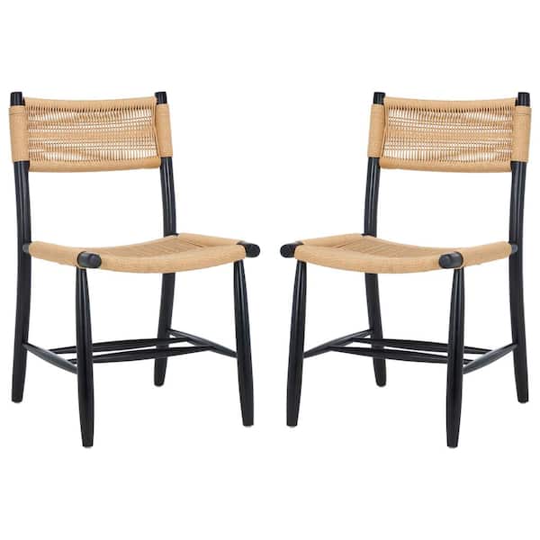 SAFAVIEH Masha Natural/Black 21.3 in. Wood Dining Chair Set of 2