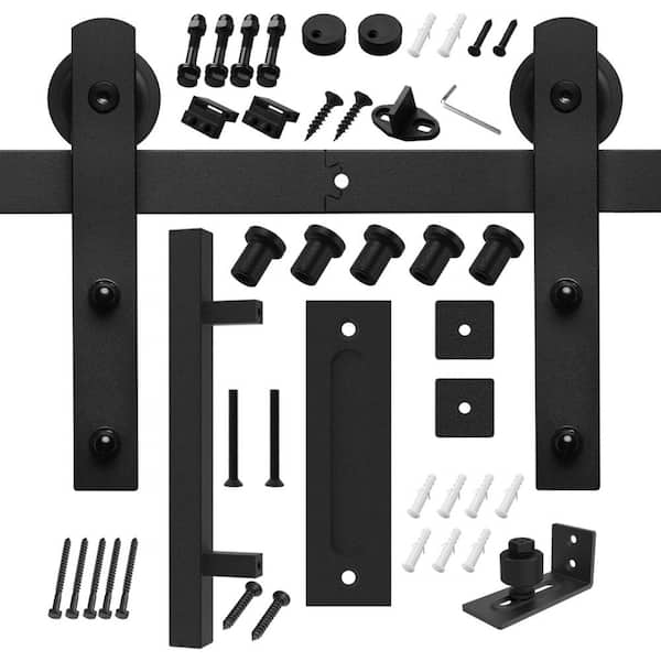 Movisa 6 ft./72 in. Matte Black I-shaped Sliding Single Barn Door Hardware Kit with Square Handle