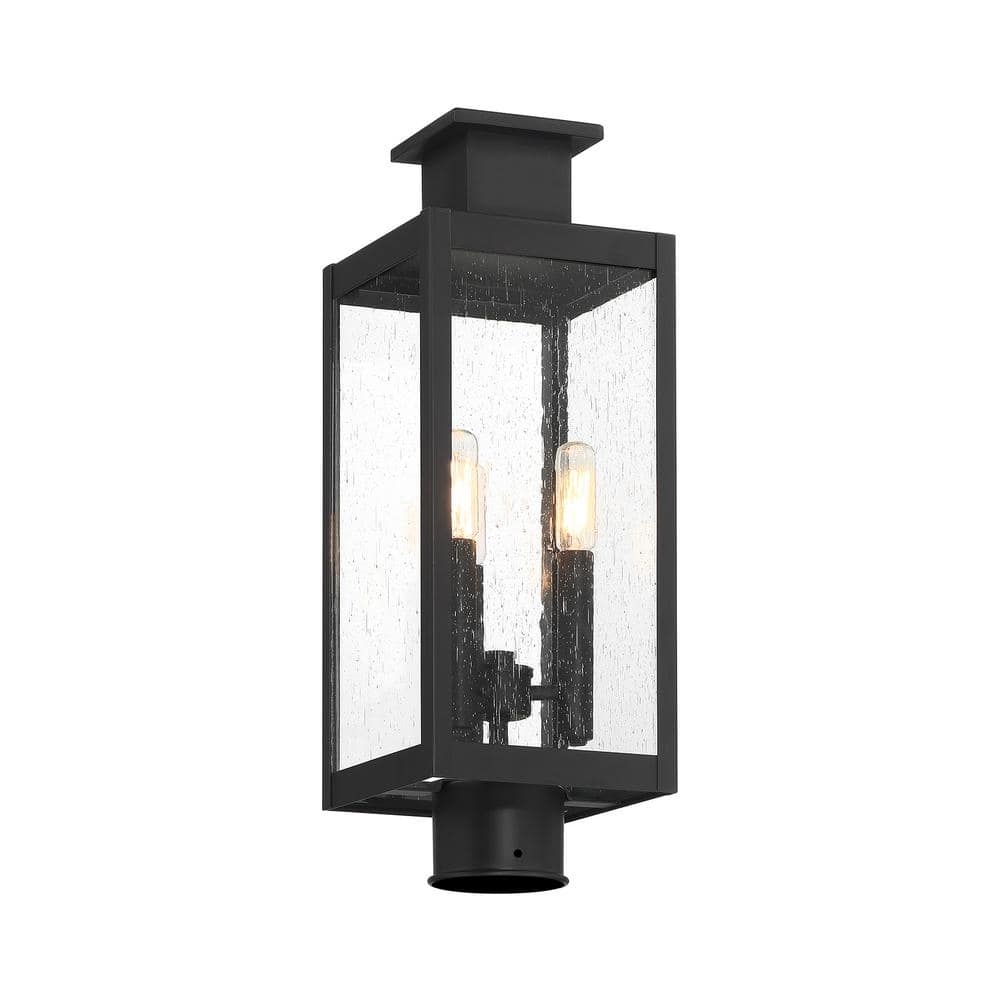 Matte Black 3-Light Outdoor Post Lantern with Clear Seeded Glass