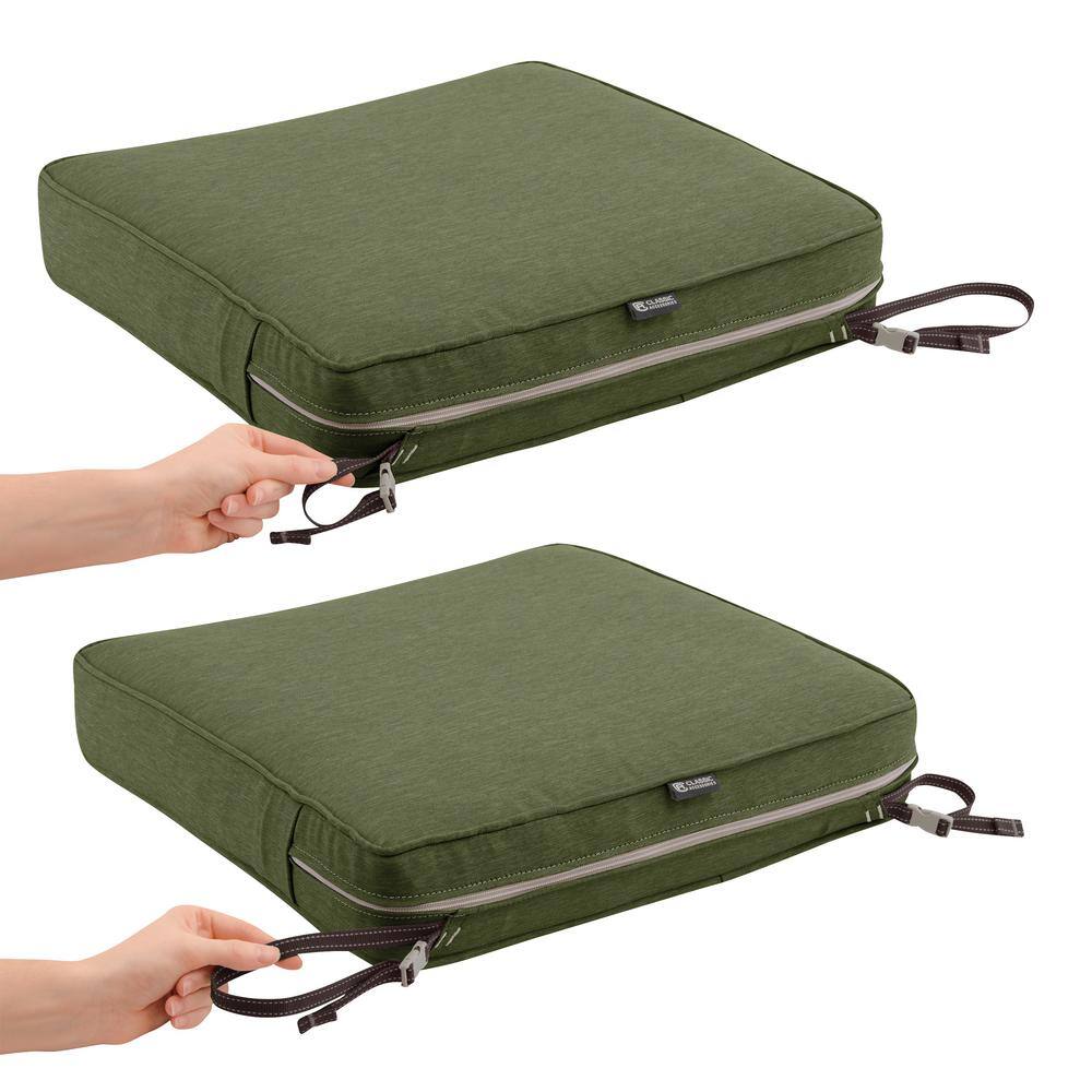 Heather Fern Green Water-Resistant Square Outdoor Seat Cushion