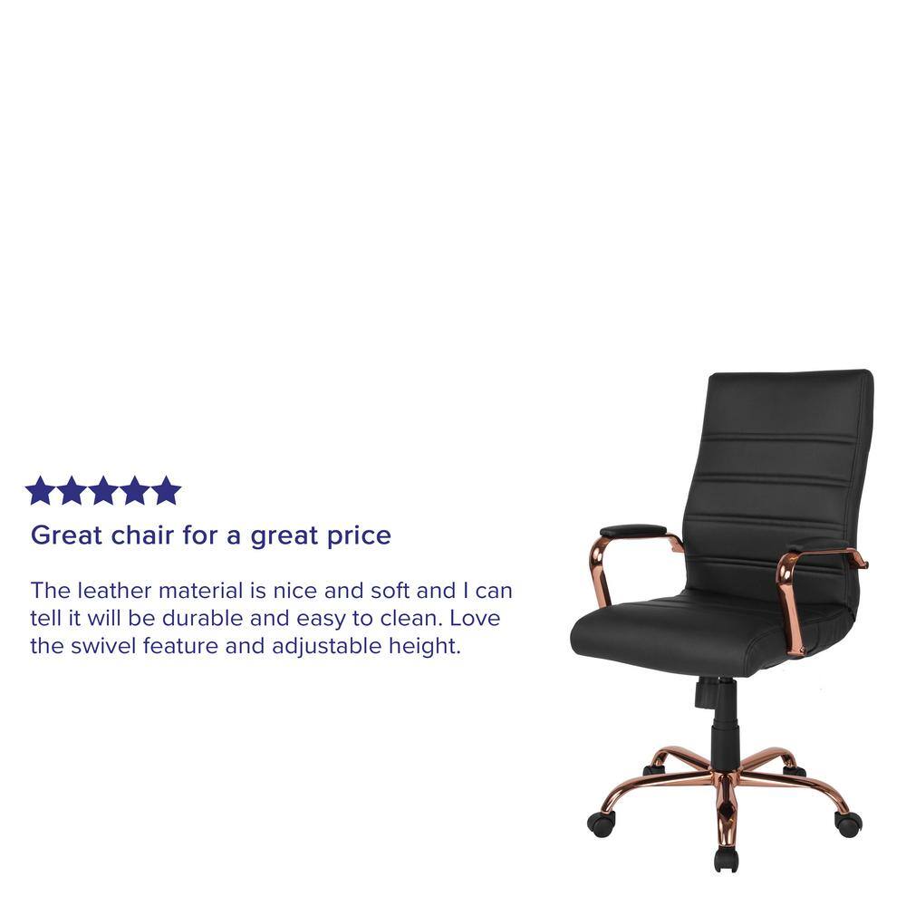 High Back Black LeatherSoft Executive Chair with Rose Gold Metal Base