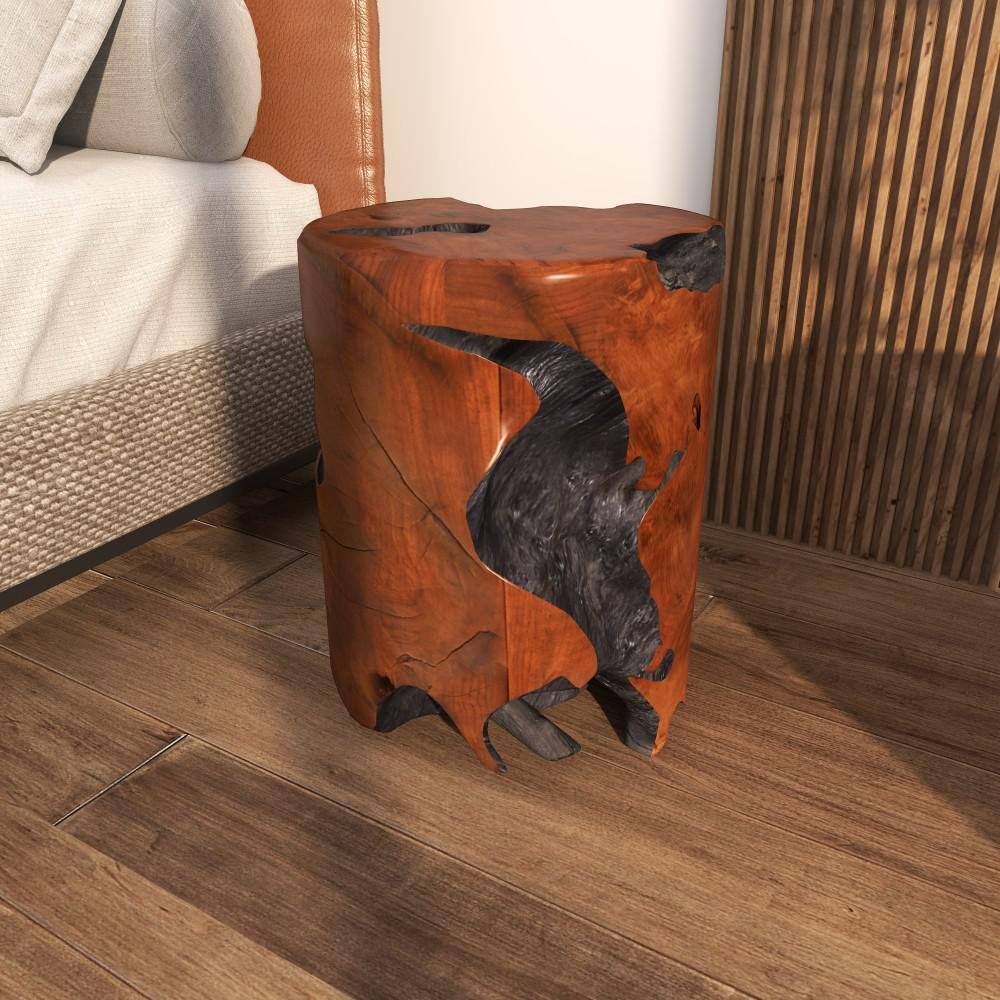 Rustic Teak Wood Live Edge Round Accent Table