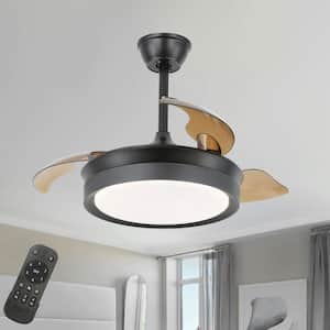 42 in. Indoor LED Black Retractable Blades Ceiling Fan with Dimmable Light and Remote 6-Speed Reversible Fandelier