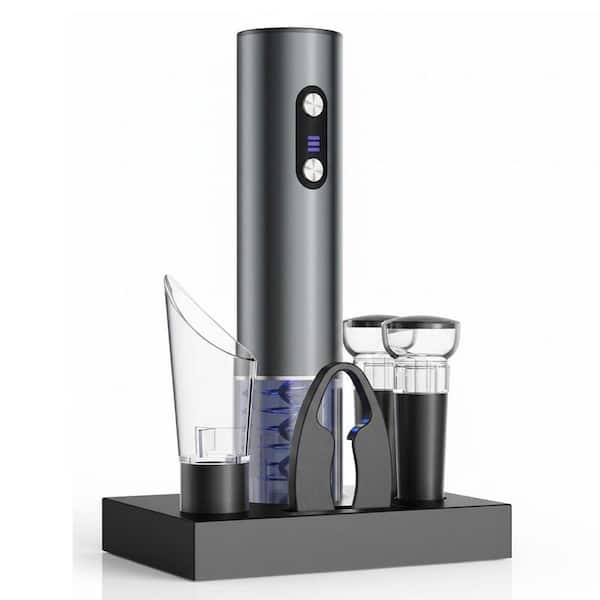 Modern Black Wine Opener Set Wine Accessories Kit with Aerator, Vacuum Stoppers, Foil Cutter for Home Bar