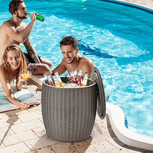 17 in. Patio Brown Oval Plastic Outdoor Trunk Table
