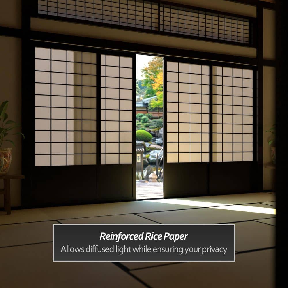 Zen Black Shoji Sliding Door Kit with Rice Paper Shade