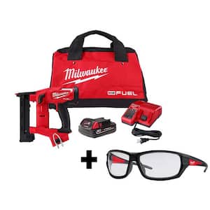 M18 FUEL 1/4 in. 18V 18-Gauge Lithium-Ion Brushless Narrow Crown Stapler Kit and Clear Performance Safety Glasses