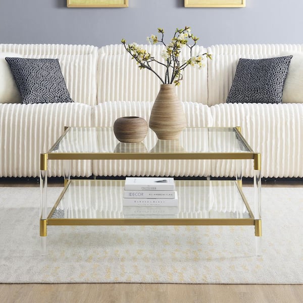 Convenience Concepts Royal Crest 34 in. Gold Square Acrylic Glass 2-Tier Coffee Table