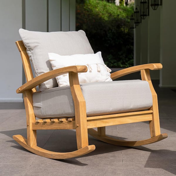 Cambridge Casual Caterina Teak Wood Outdoor Rocking Chair with Beige Cushion